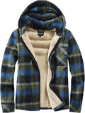 Mens Full Zip Fleece Flannel Jacket Shirt Plaid Hooded Coat - Warm
