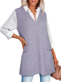 Sweater Vest Women Sleeveless V Neck Oversized Knit Top Tunic Dress