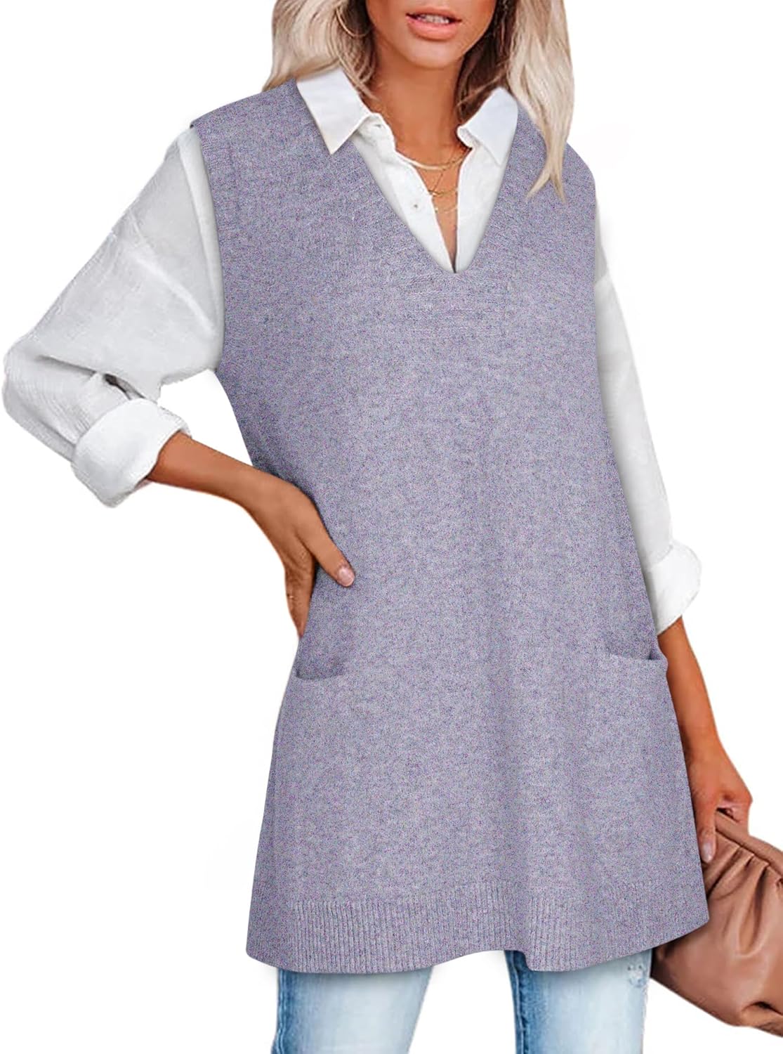 Oversized Knit Sweater Vest for Women with Pockets and Style