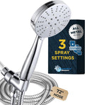 Solid Metal 3-Spray Handheld Shower Head - Durable Chrome, 1.8 GPM
