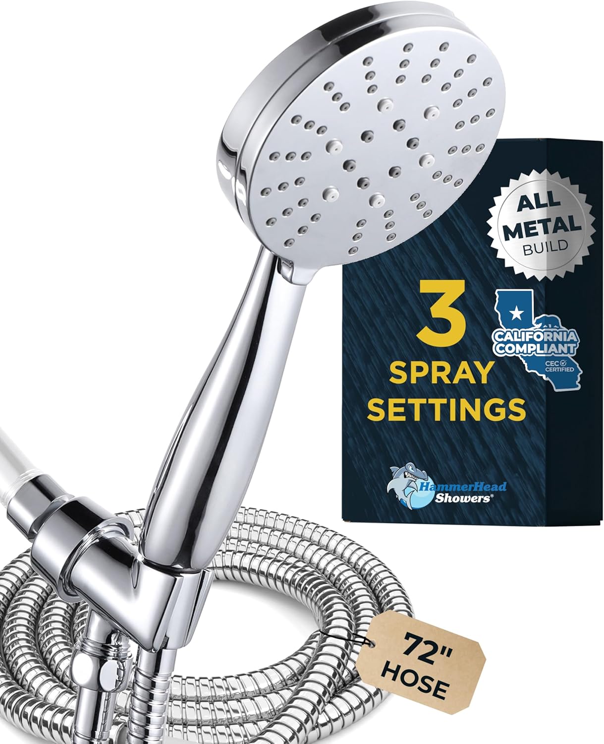 HammerHead Showers Solid Metal Handheld Shower Head with Hose