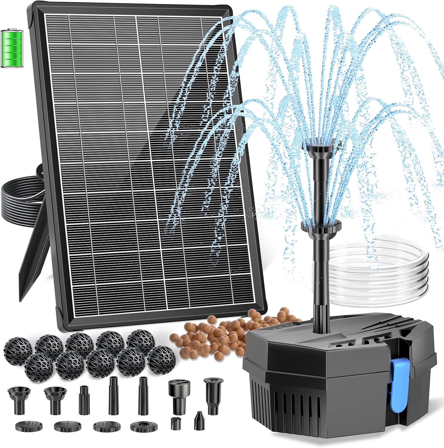 Biling Solar Pond Filter Fountain with Battery Backup for Small Ponds