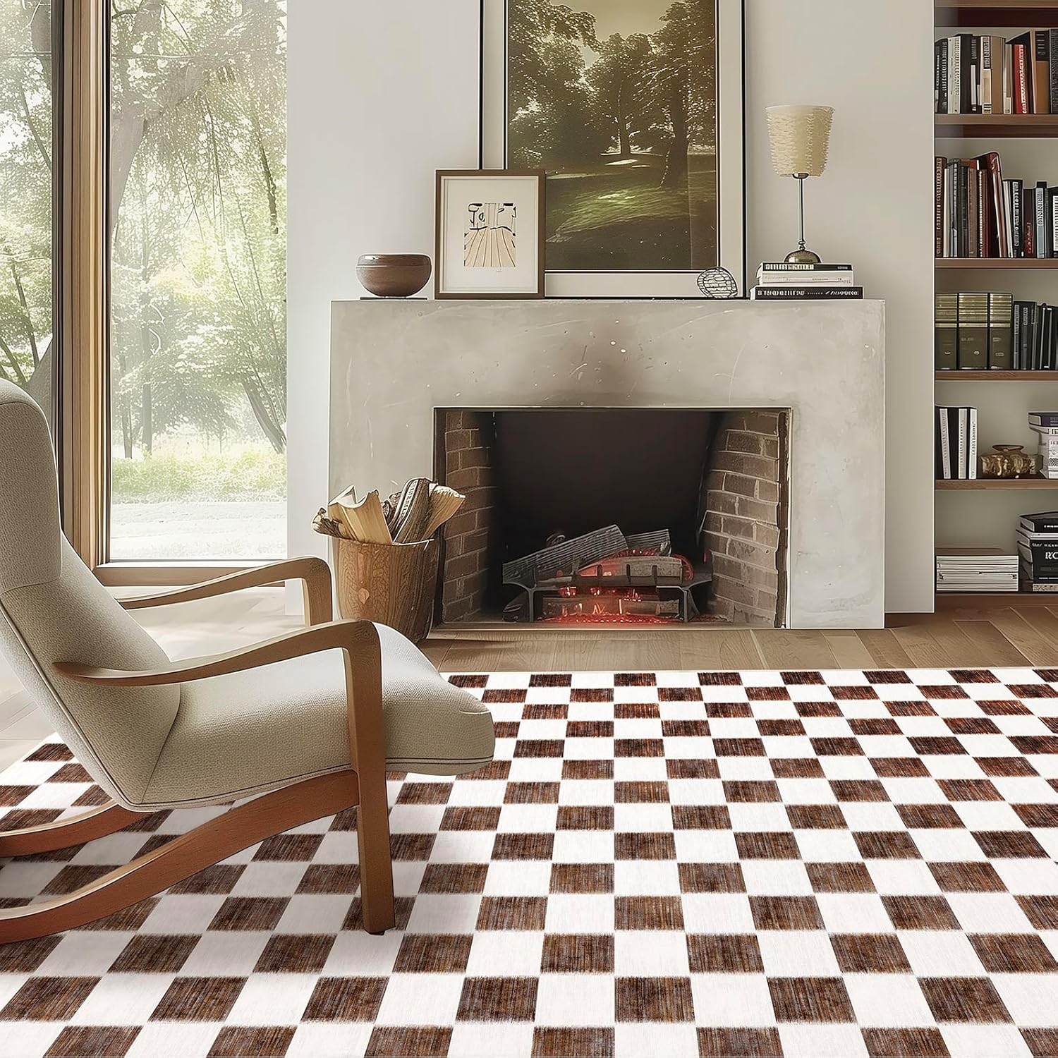 Checkered Plaid Area Rug 5x7 - Soft Faux Wool for Home Decor