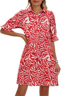 Womens Lightweight Shirt Dress with Ruffle Sleeves - Casual Shift