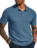 Mens Knit Polo Shirt Short Sleeve - Hollow Out Textured Polo