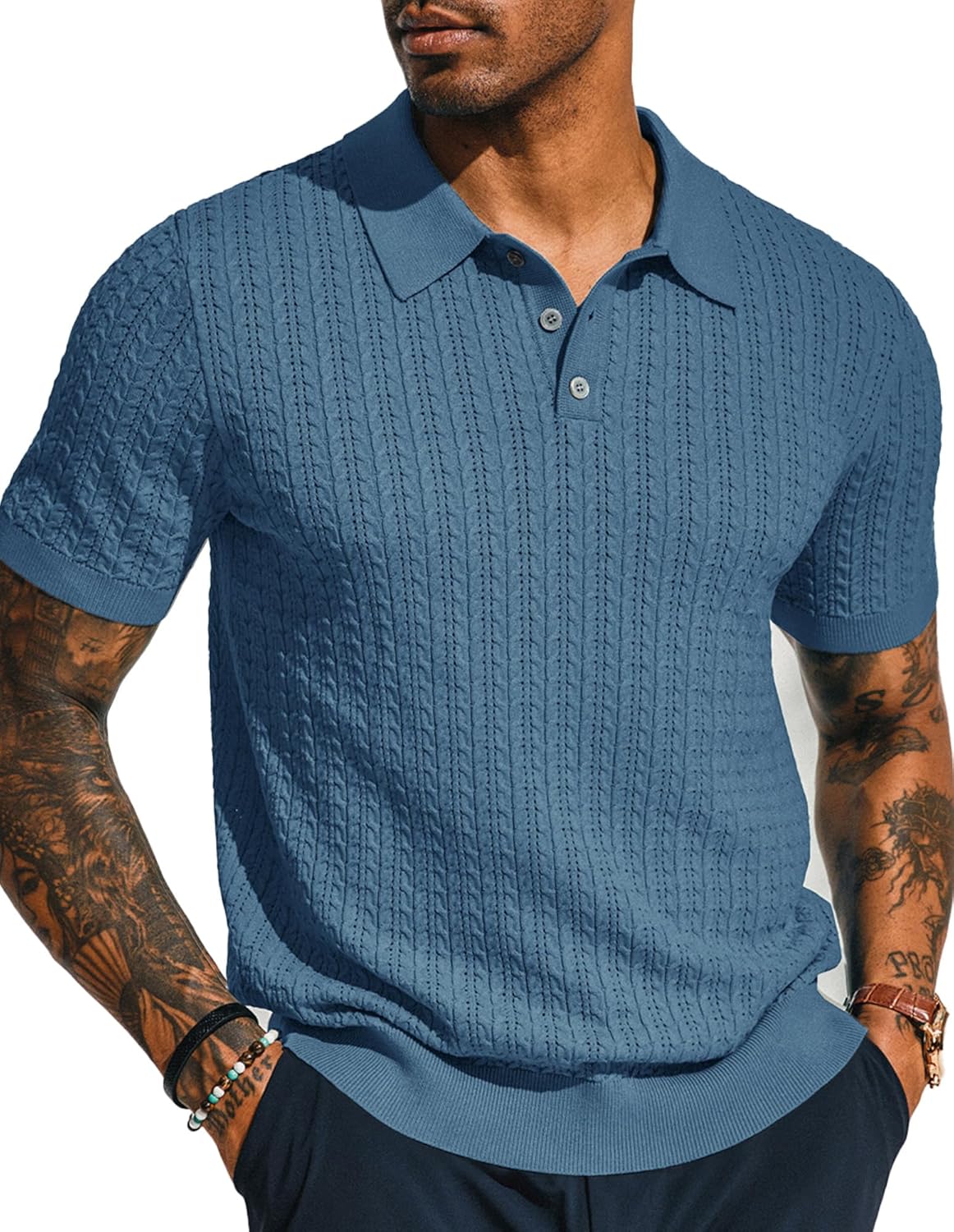 Mens Knit Polo Shirt Short Sleeve Comfortable Casual Wear