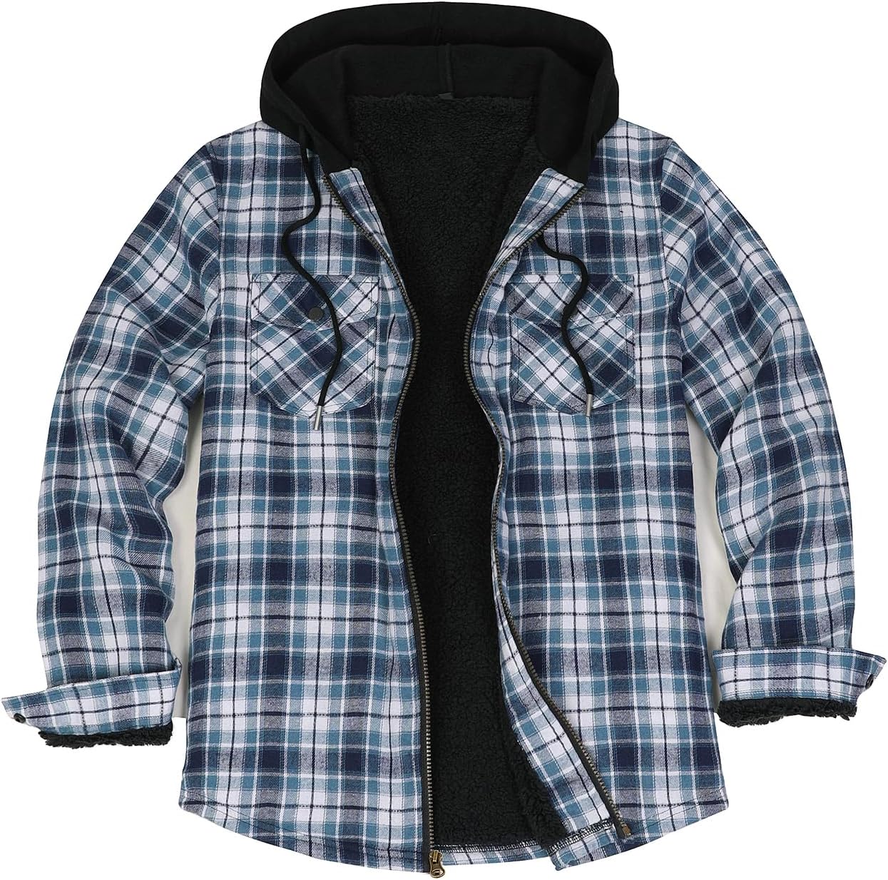 ZENTHACE Men's Sherpa Lined Flannel Jacket with Hood for Comfort