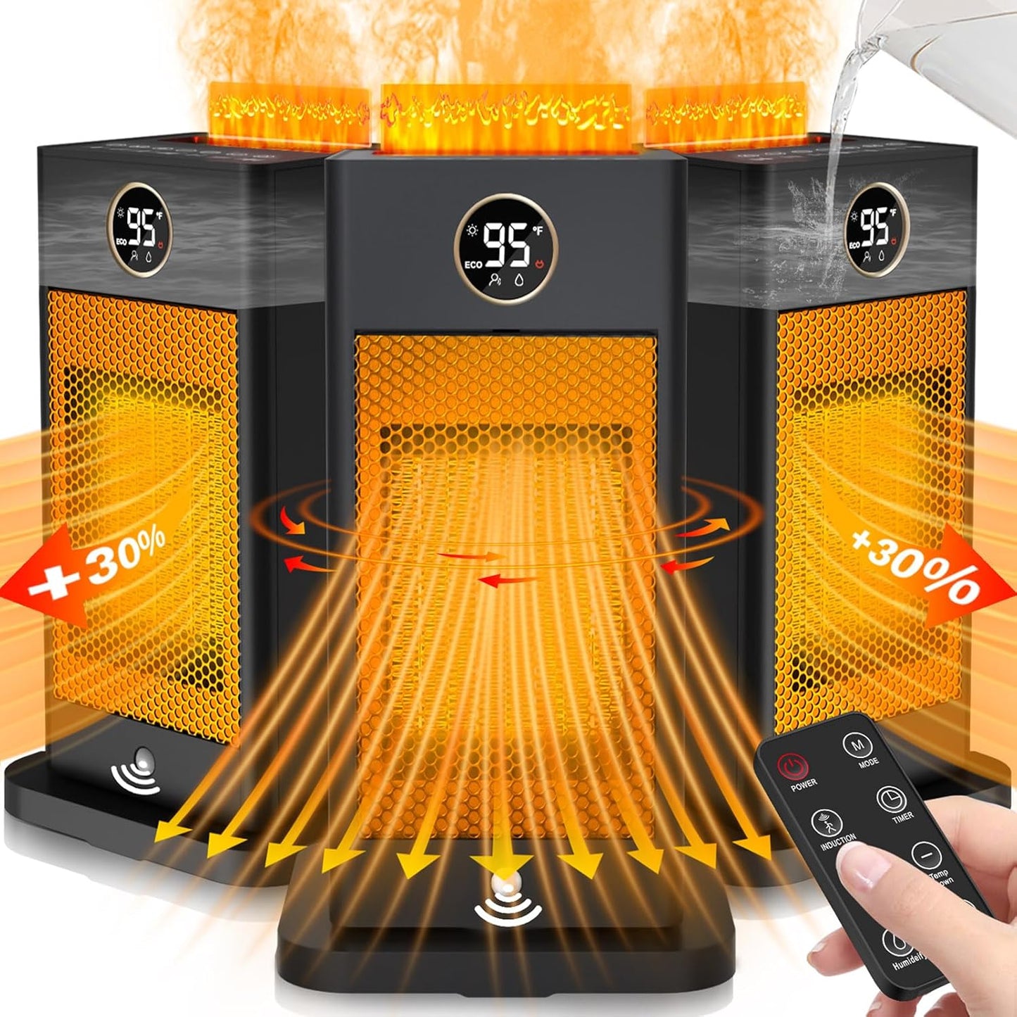 Quiet Portable Room Heater with 3D Flame Effect