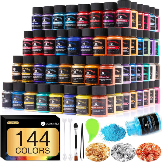 Mica Powder - 144 Colors for Epoxy Resin, Soap Making & More