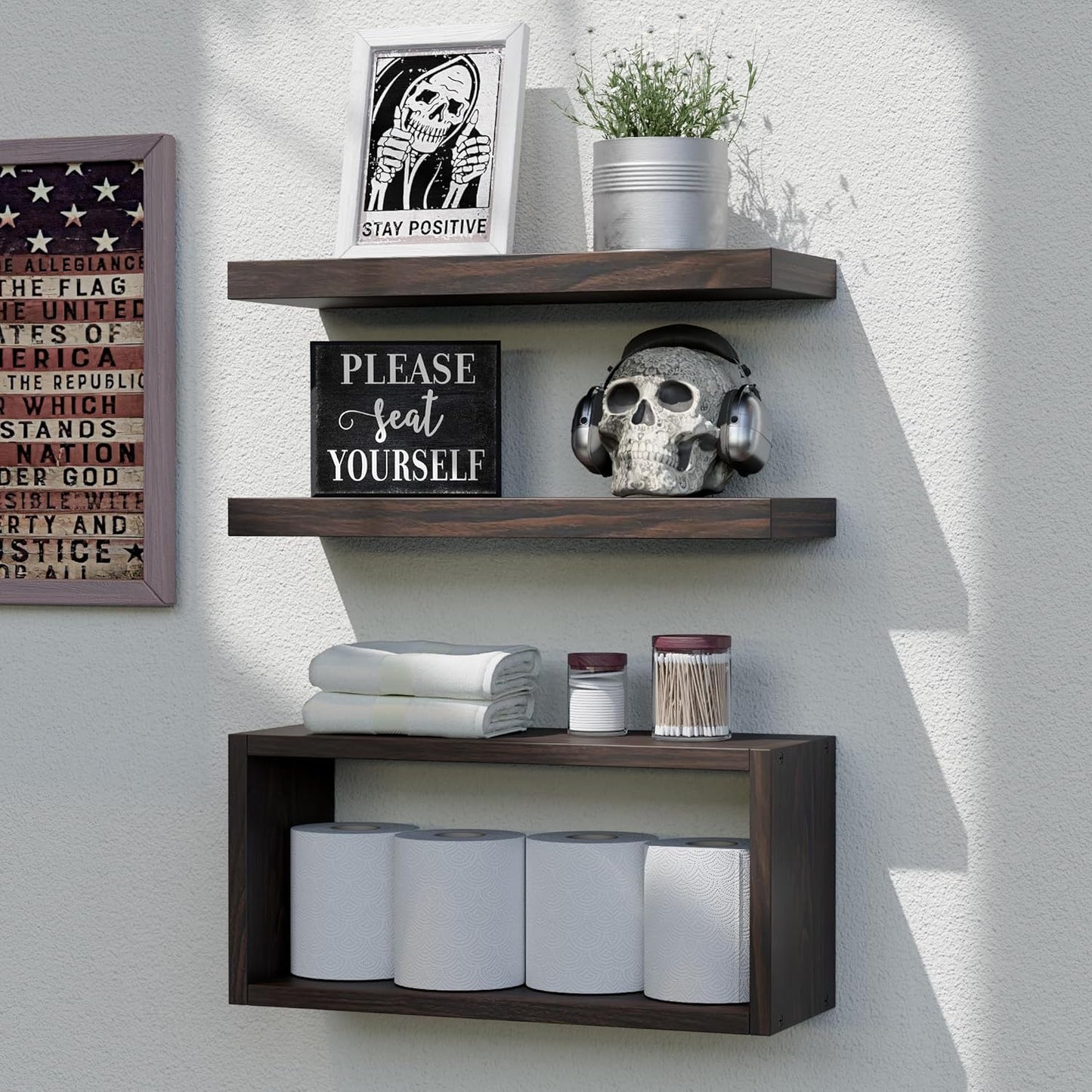 Floating Shelves Set of 3 for Modern Bathroom and Home Decor
