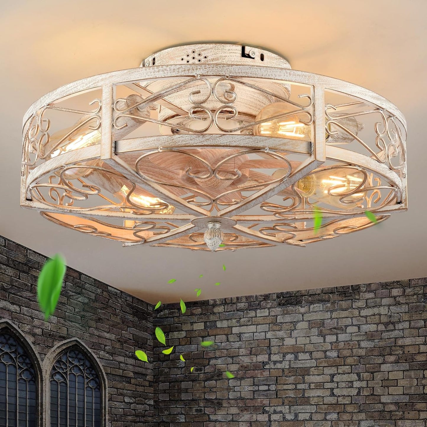 20in Caged Ceiling Fan with Light for Vintage Rustic Decor