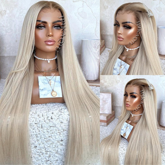 24 Inch Platinum Blonde Hair Synthetic Lace Front Wigs for Women