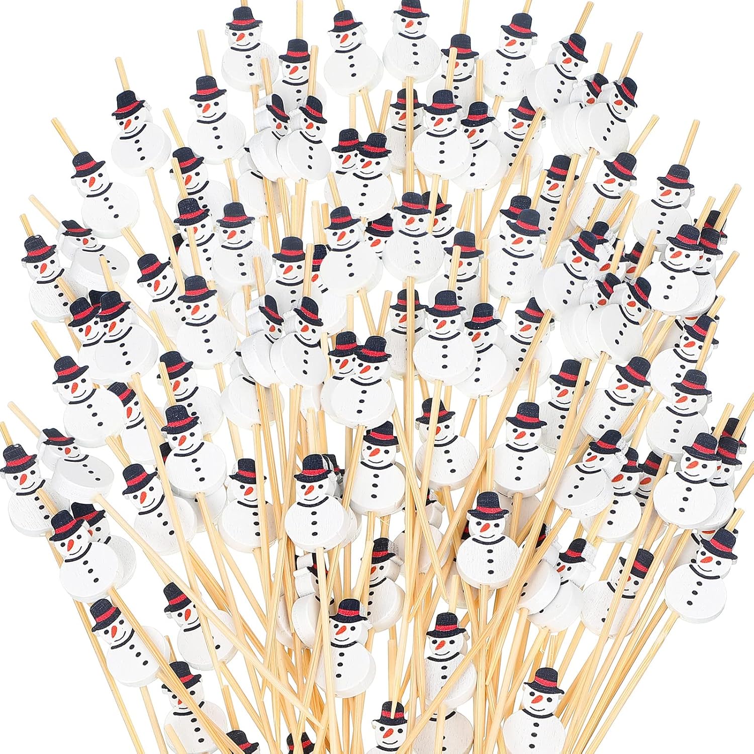 200 Bamboo Snowman Cocktail Picks for Festive Parties