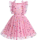 Kids Girls Confetti Birthday Princess Dress Ruffle Sleeve Boho - 3-10T