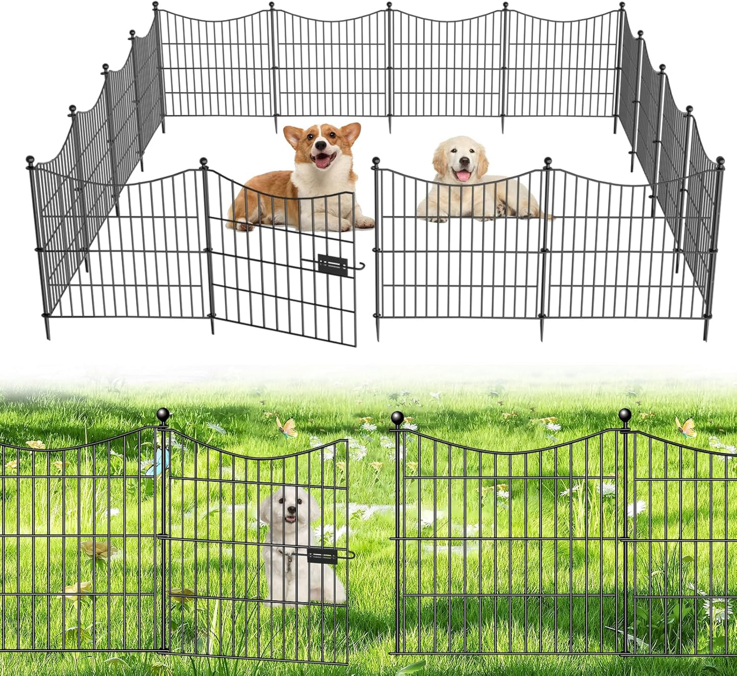 10 Panels Decorative Garden Fence with Gate for Outdoor Spaces