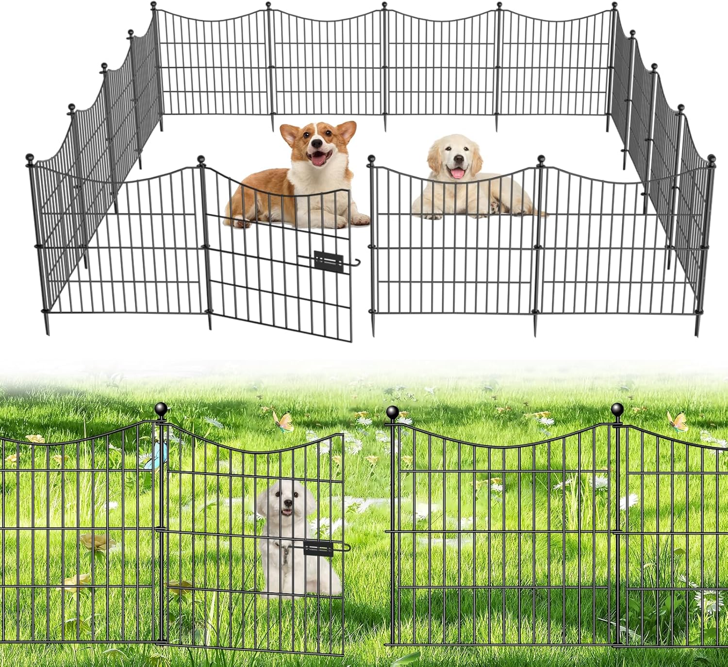 10 Panels Decorative Garden Fence with Gate for Outdoor Spaces