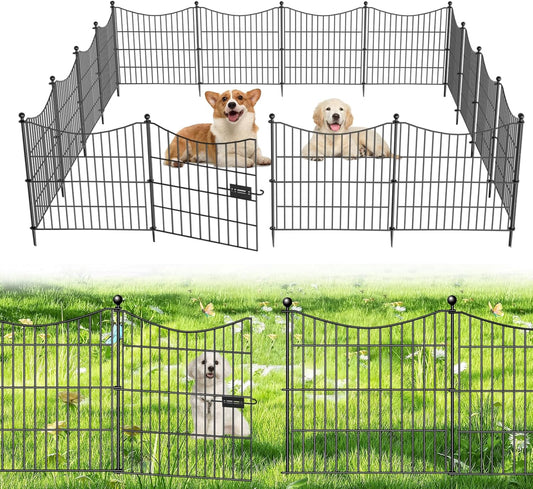 10 Panels Decorative Garden Fence with Gate for Outdoor Spaces