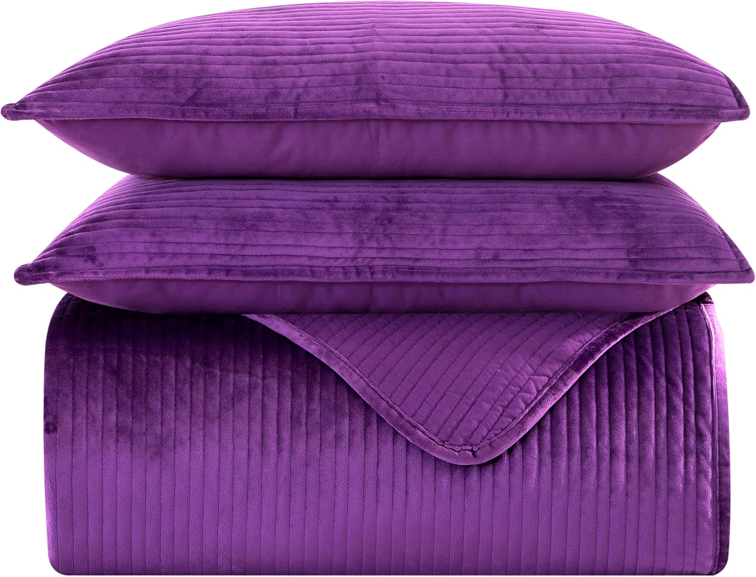 Elegant Comfort Luxury Velvet Corduroy Stripe Quilt Set King