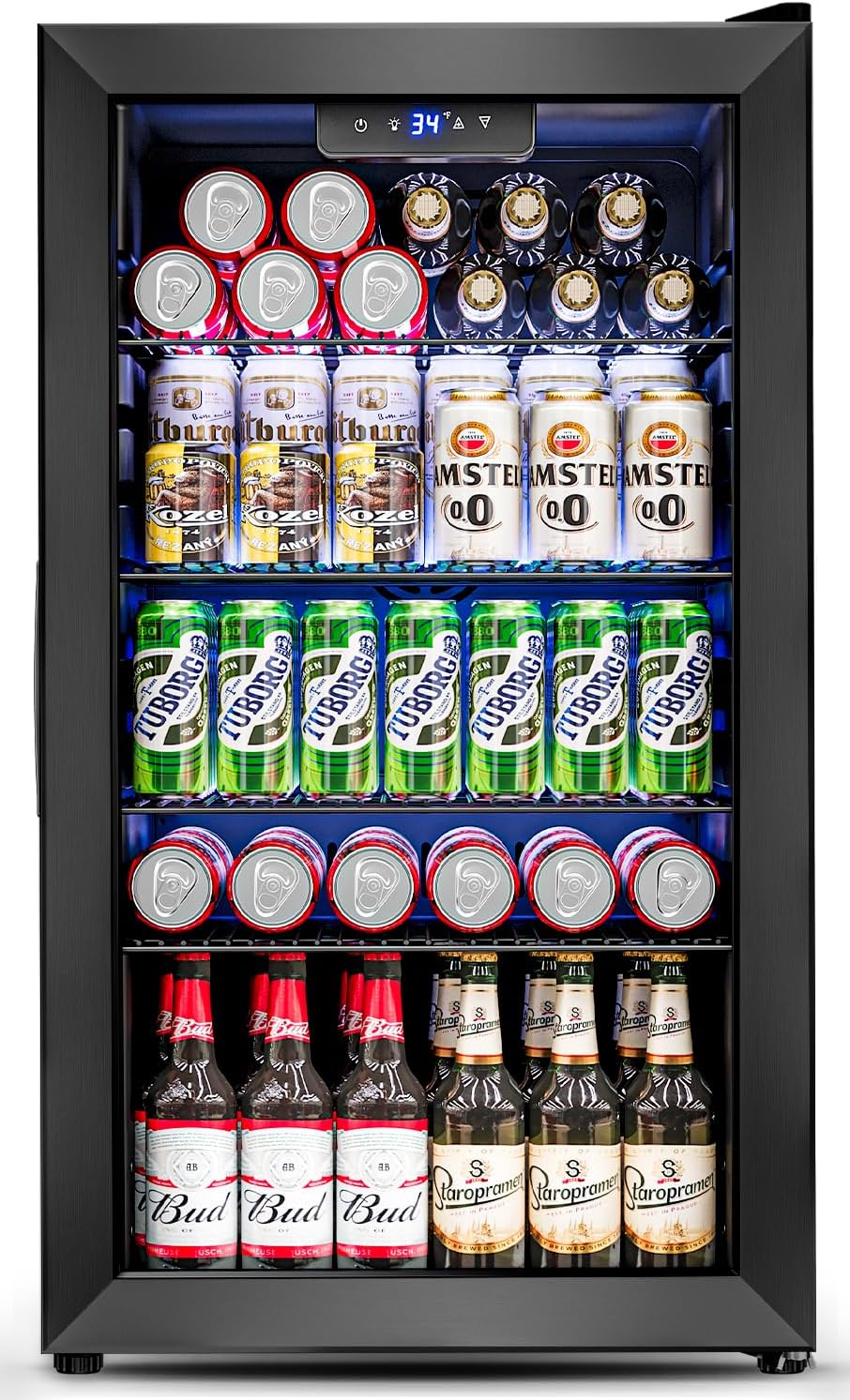 3.2 Cu.Ft Mini Fridge with Glass Door for Drinks and Beverages