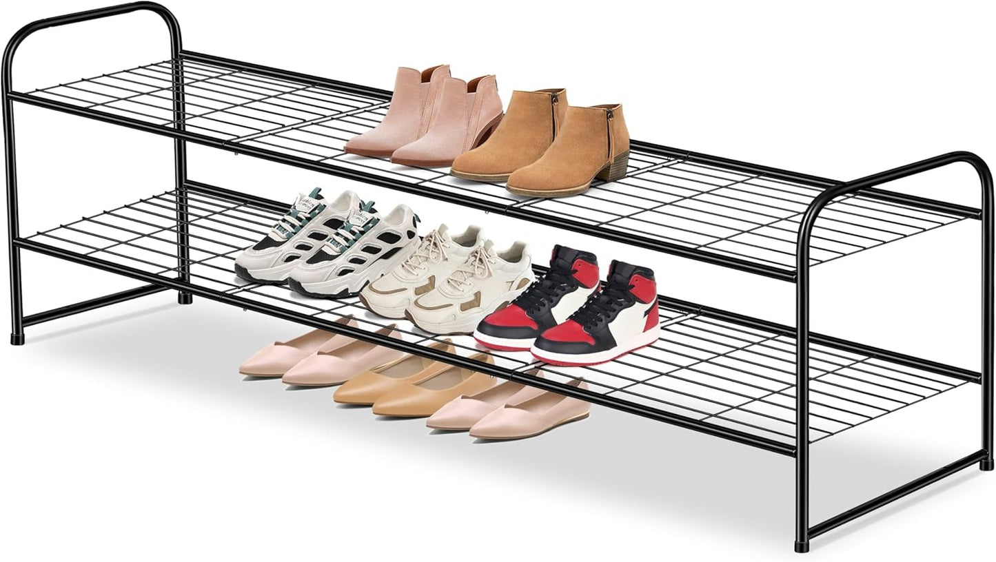 Long 2 Tier Shoe Rack for Closet - 18 Pairs Storage Organizer