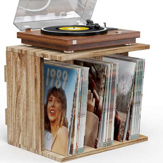 Record Player Stand with Vinyl Storage for 80-100 Albums