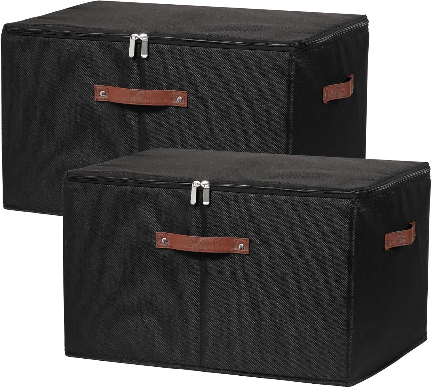 Jumbo Cotton Linen Fabric Storage Bins with Zipper Lid - 2 Pack