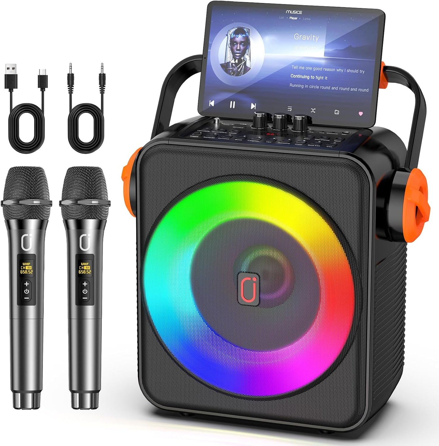 Portable Karaoke Machine with Dual Wireless Mics