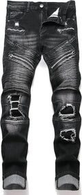RXXKKK Men's Classic Zipper Biker Regular Fit Flex Jean - Durable Deep