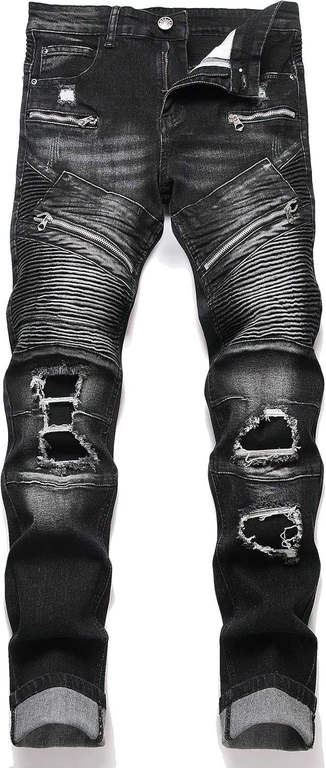 RXXKKK Men's Classic Zipper Biker Flex Jean for Comfort