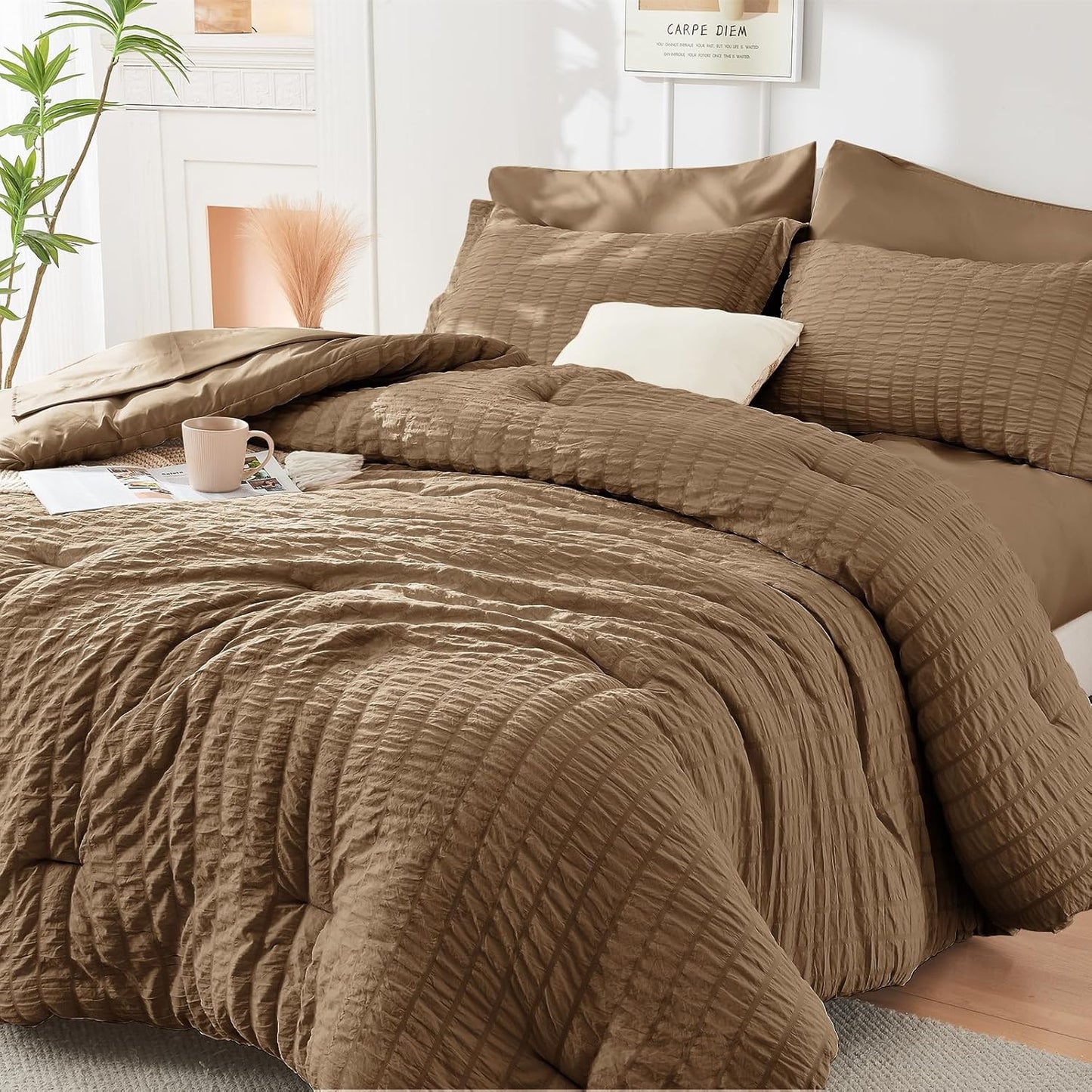 HYMOKEGE Brown King Size Comforter Set for All Seasons Luxury
