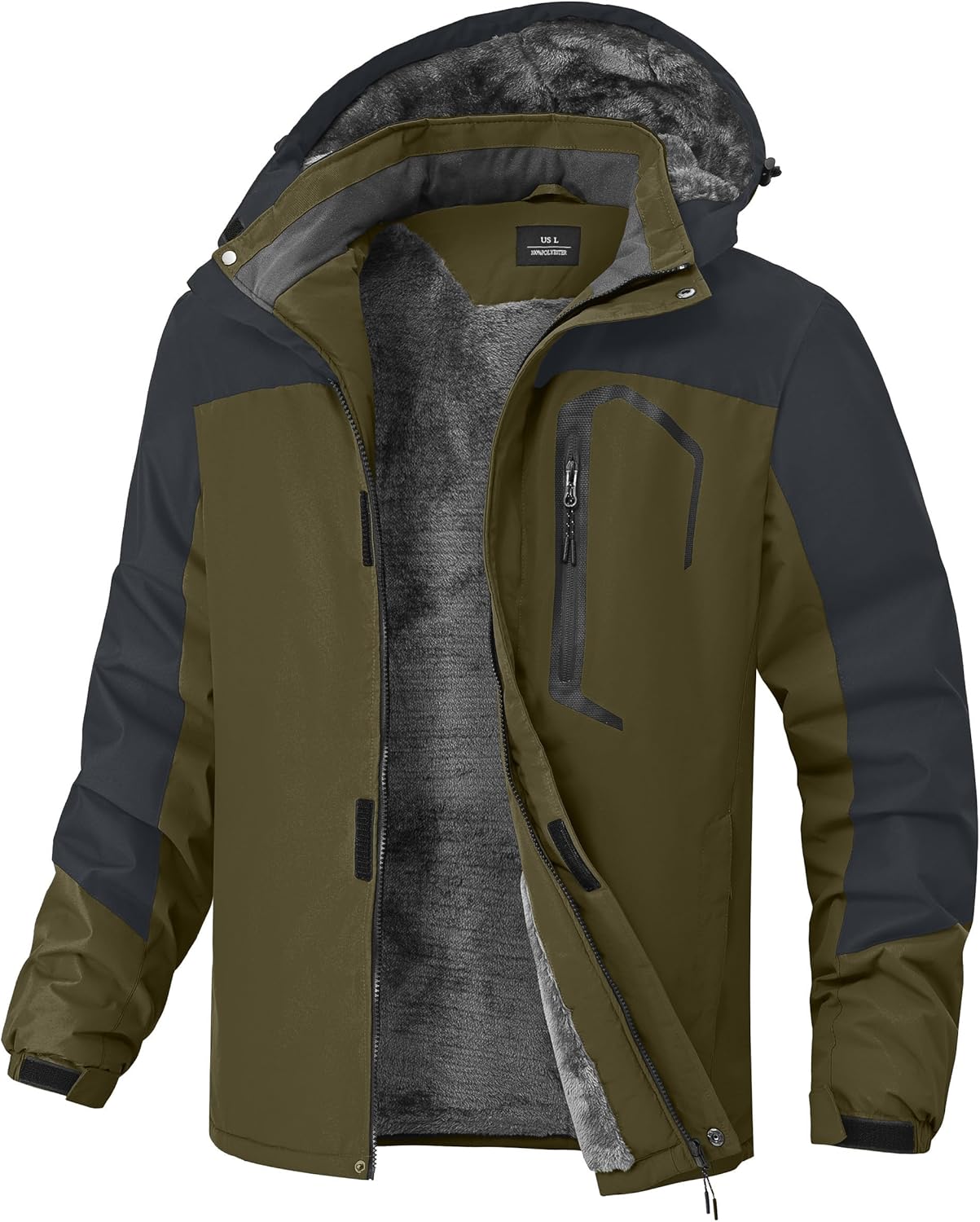 Mens Winter Jackets Waterproof Warm Fleece Ski Jacket with Hood