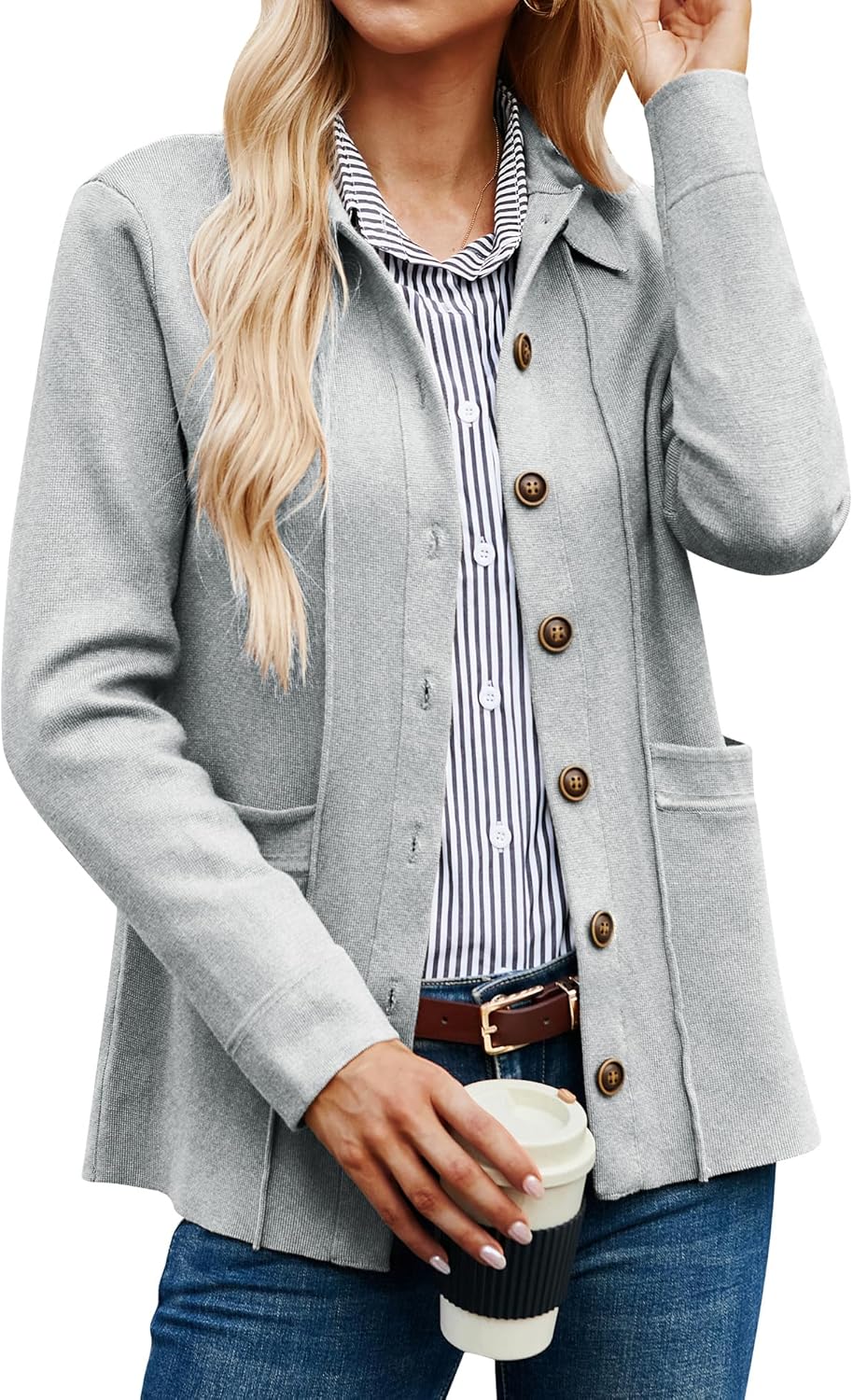 GRACE KARIN Women Casual Cardigan Knit Button Down Jacket