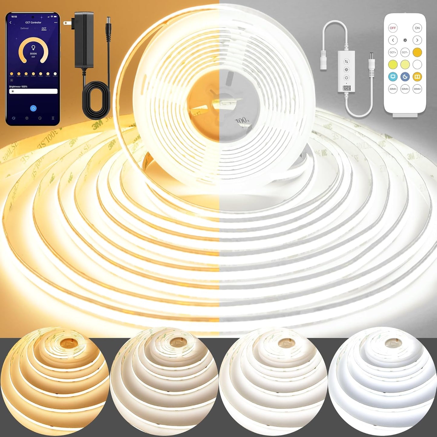 COB LED Strip Light with Bluetooth Control for Versatile Lighting