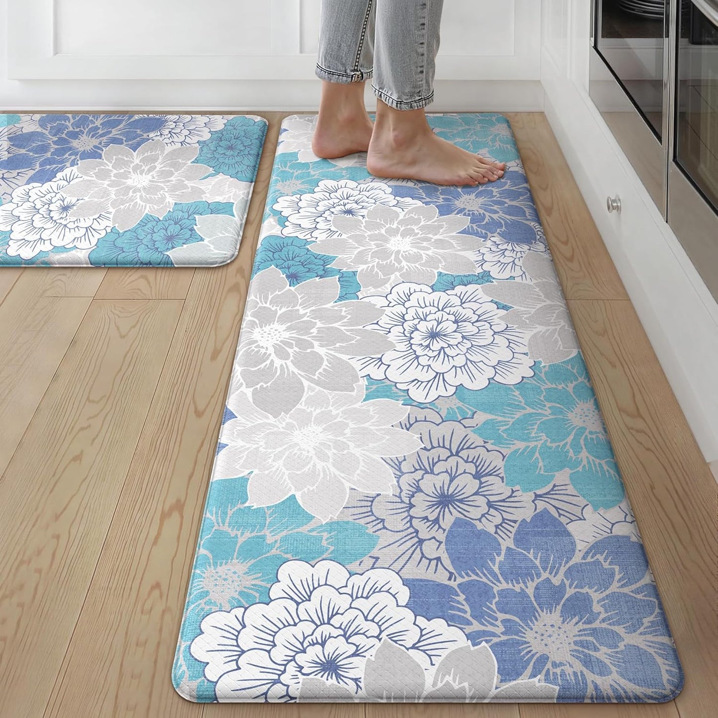 GENIMO Kitchen Mats Non Slip Washable Cushioned Floral Rug Set