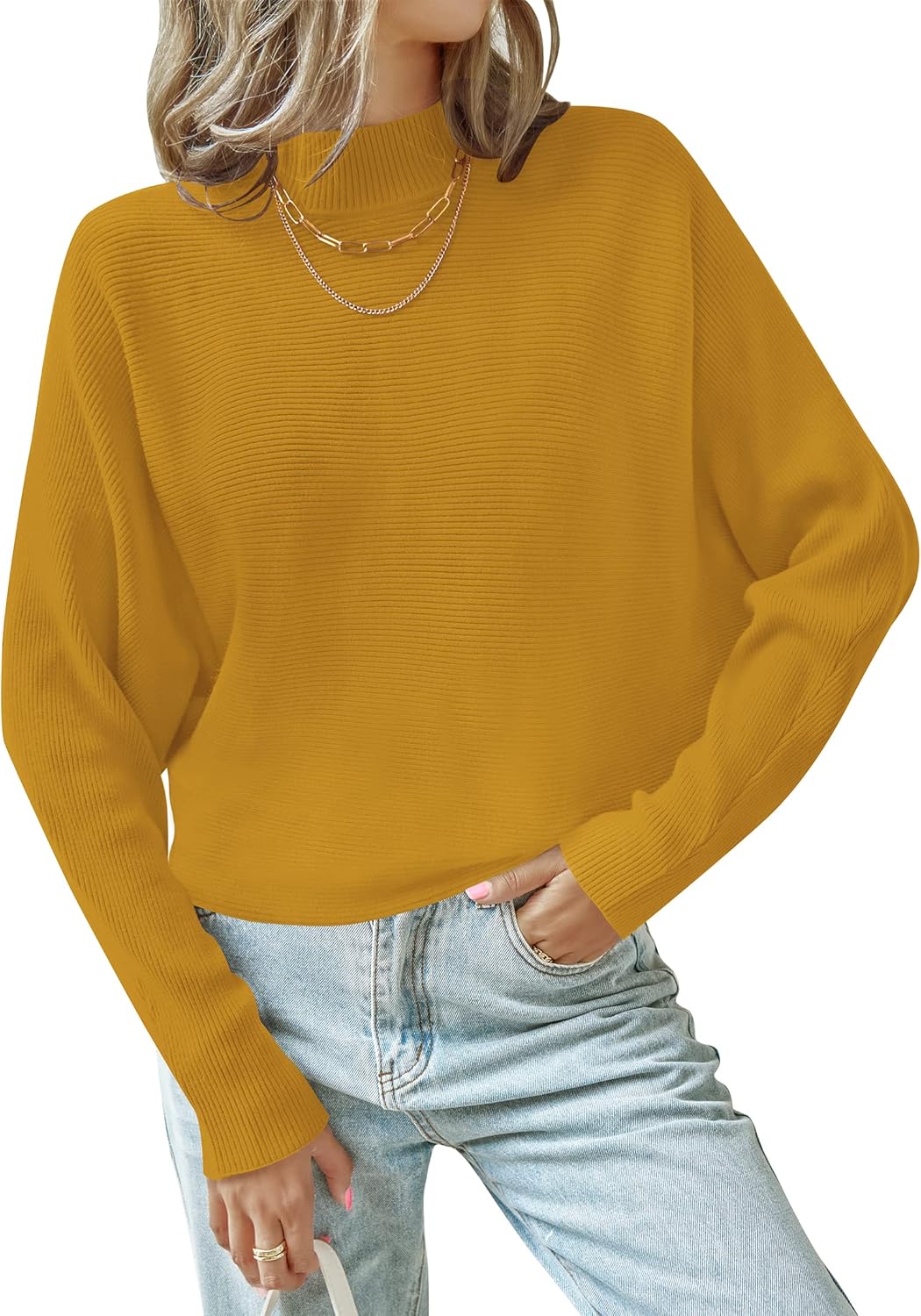 ZESICA Women's Turtleneck Batwing Long Sleeve Sweater Top