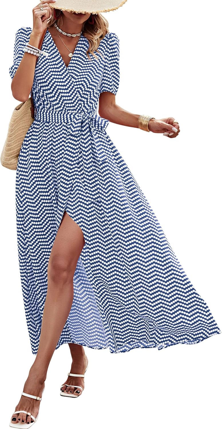 Floral Boho Summer Maxi Dress for Women - Casual Wrap Style