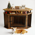 Corner Dog Crate with 2-Tier Shelves - Space-Saving Wooden Kennel
