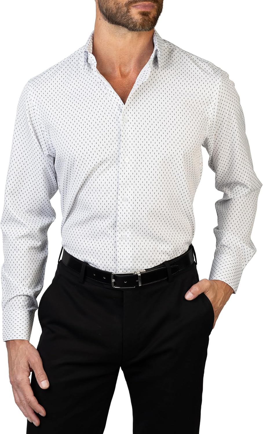 Nautica Men's Slim Fit Dress Shirt with 4-Way Stretch Fabric