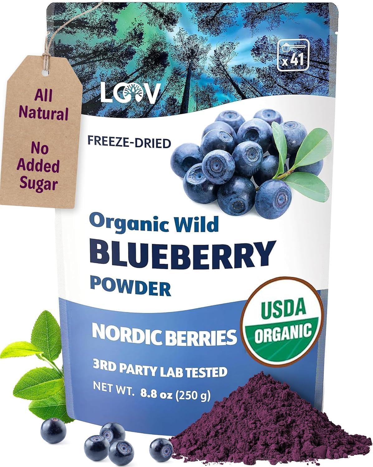 LOOV Organic Wild Blueberry Powder for Smoothies & Breakfast