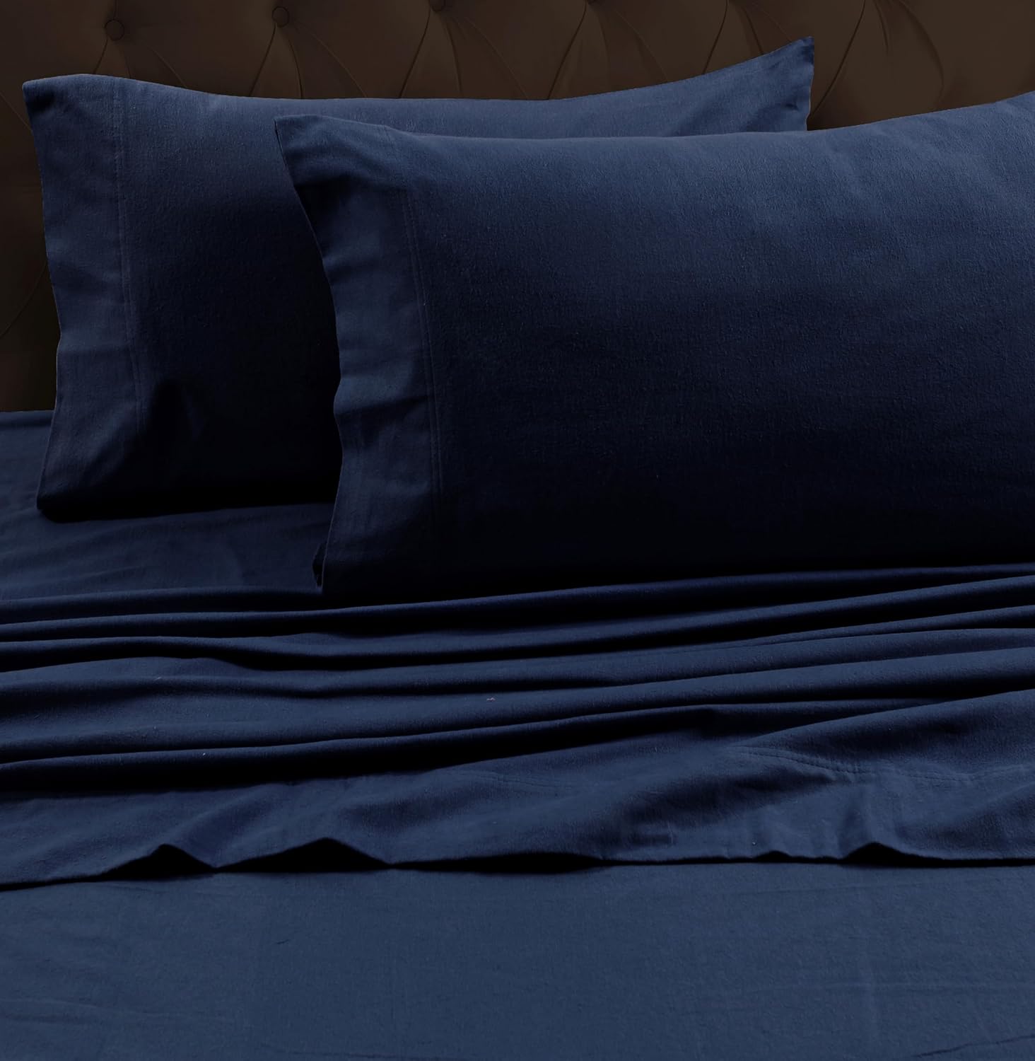 Tribeca Living Queen Luxury Solid Flannel Flat Sheet in Dark Blue