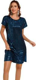 Women's Crewneck Sequin Shift Dress Short Sleeve - Relaxed Fit Party