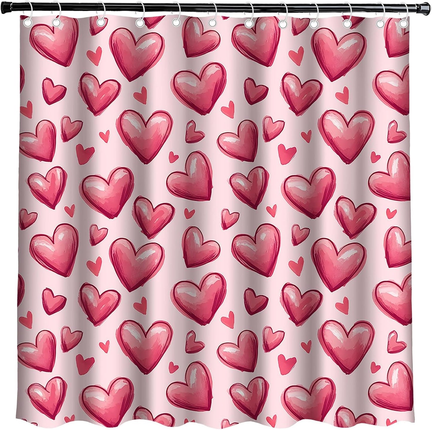 Romantic Red Hearts Shower Curtain - 70x70 in Polyester Fabric
