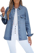 luvamia Jean Jacket for Women Dark Blue Oversized Denim Shacket