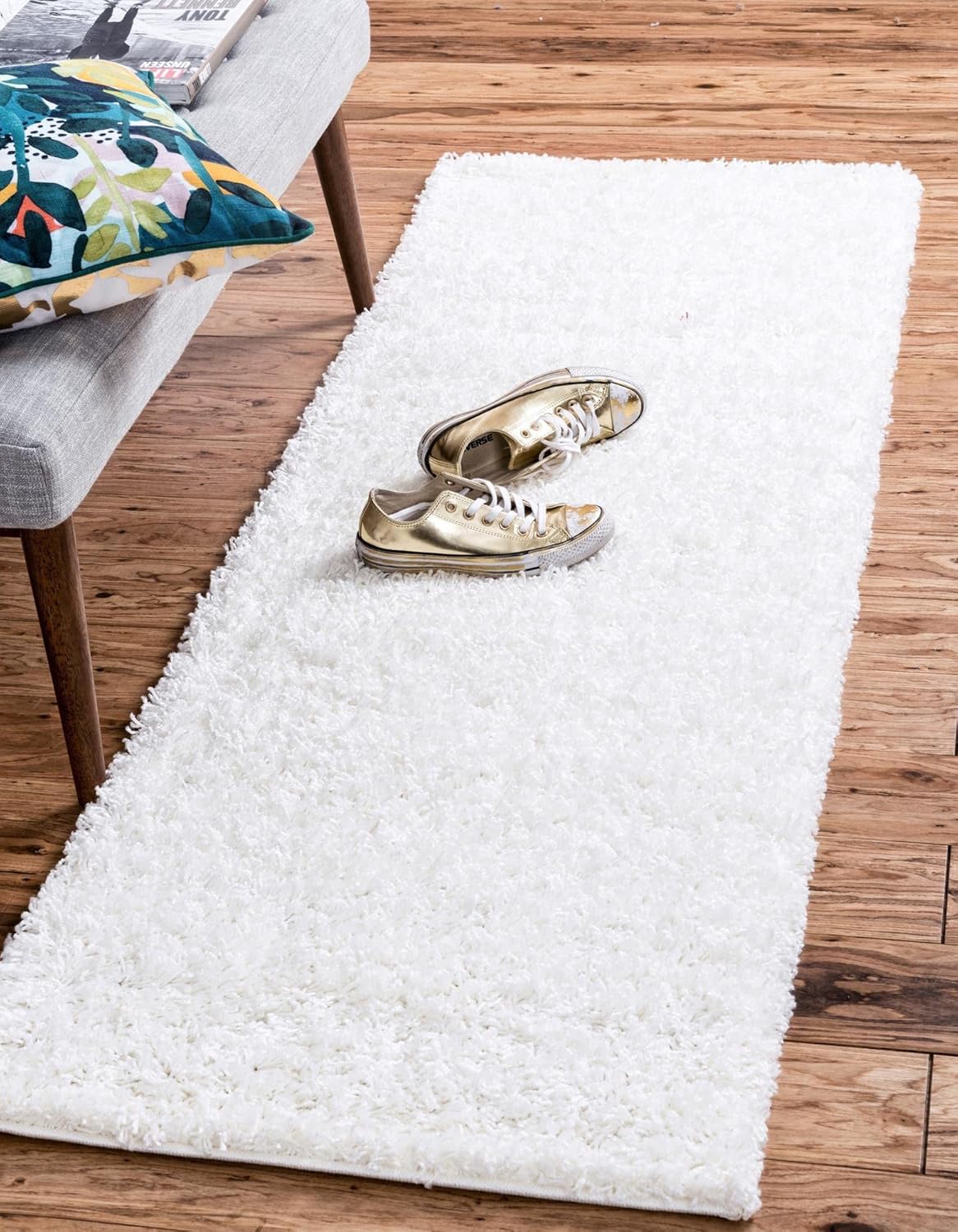 Uber Cozy Solid Shag Collection Rug 16 Ft Runner in Snow White