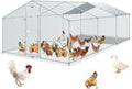 Large Metal Chicken Coop with Run - Walk-In Poultry Cage for Yard