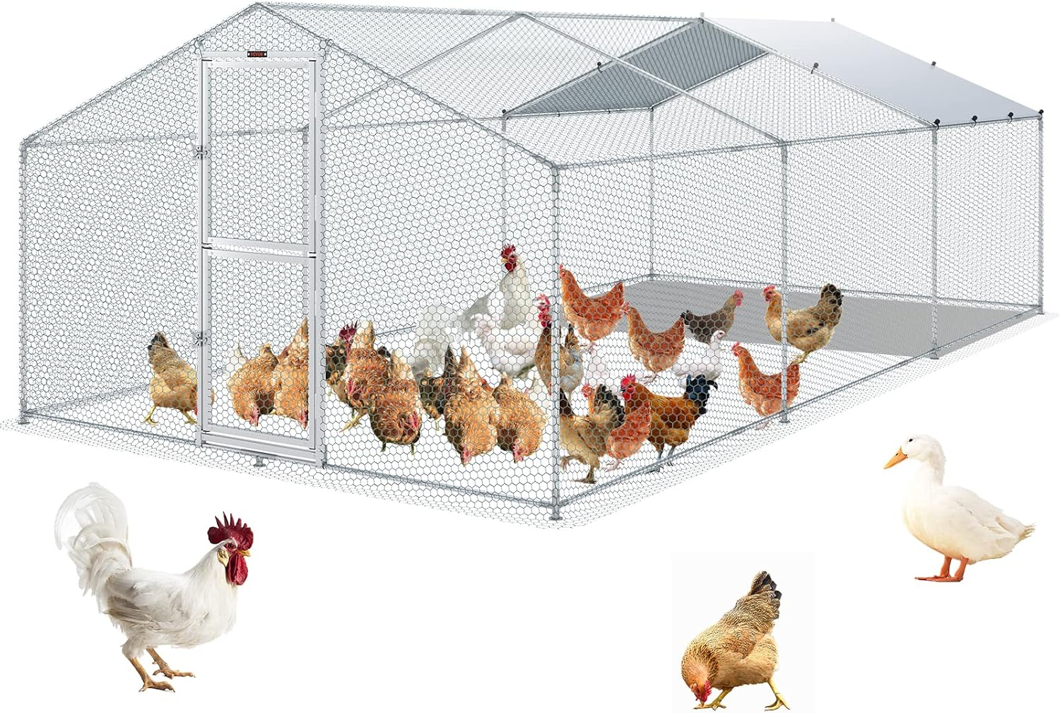 VEVOR Large Metal Chicken Coop with Run - Weatherproof Shelter