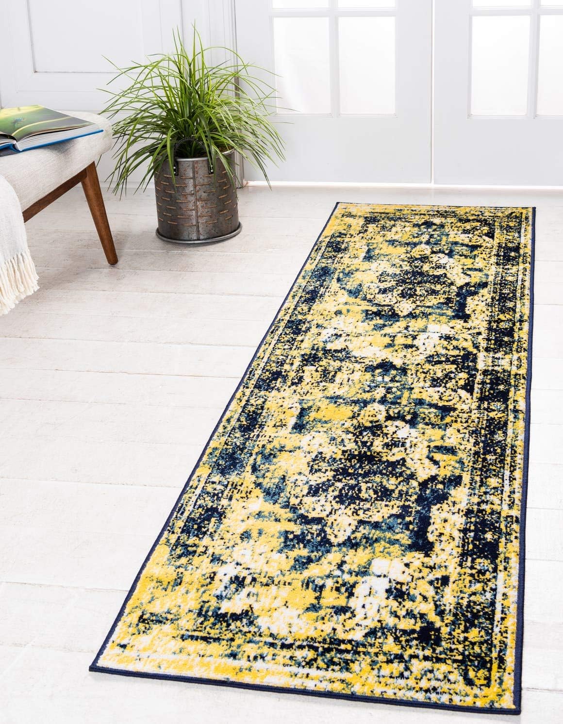Unique Loom Sofia Collection Area Rug Runner - Navy Blue/Yellow
