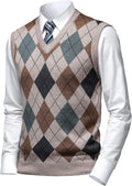 Mens Argyle V-Neck Sweater Vest - Thick Knit Warm Tank Top