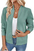 Women's Zip Up Textured Lightweight Bomber Jacket - Casual Layering