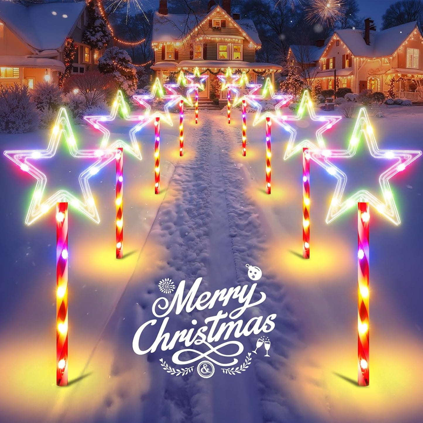 10 Pack Solar Christmas Lights for Outdoor Holiday Decoration
